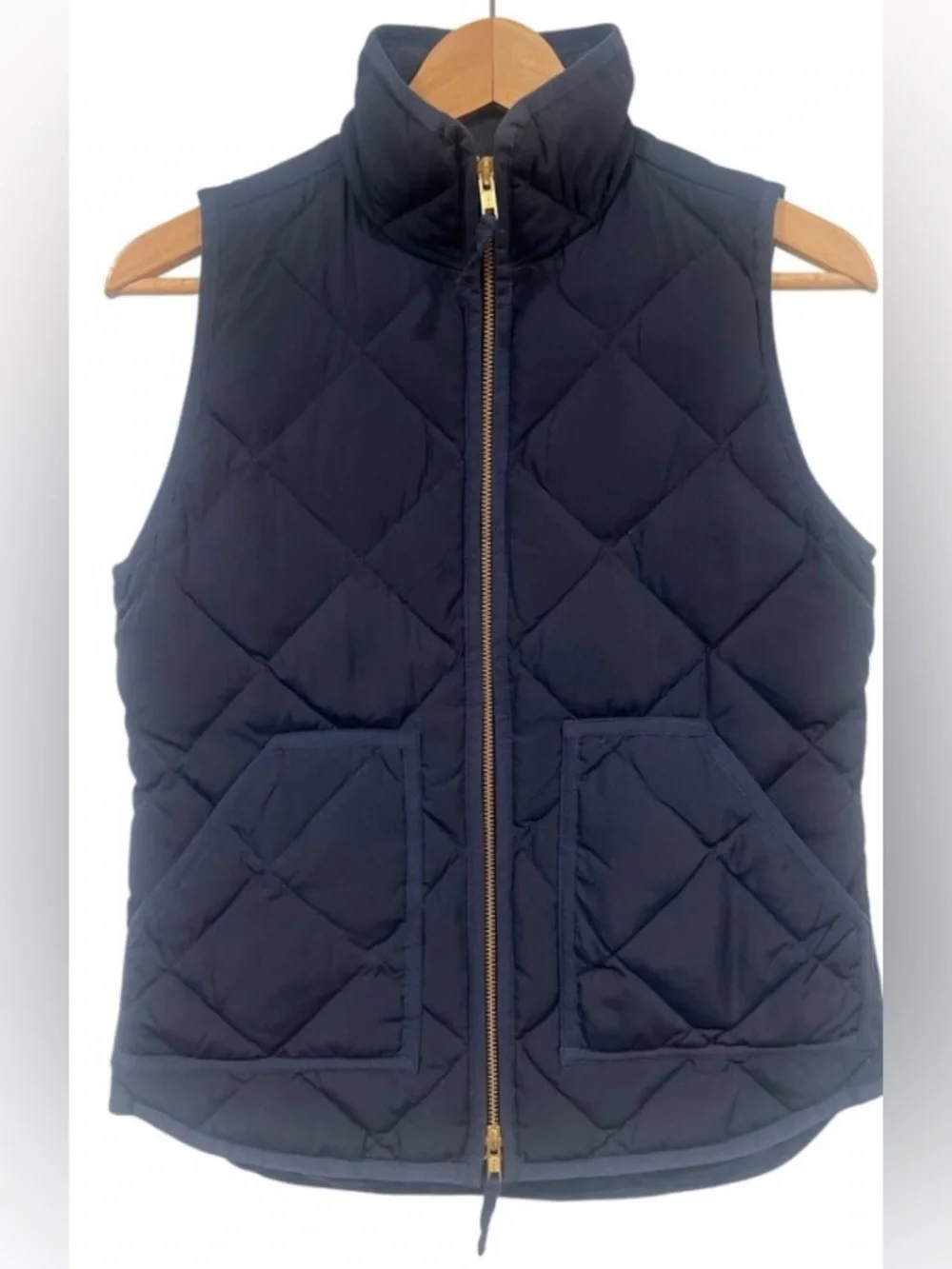 J.Crew Navy Diamond Quilted Puffer Vest Two-Way Zip Women’s XXS